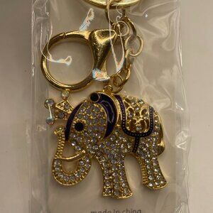 NEW! Mint Brand Black Elephant Keychain Purse Charm Rhinestones